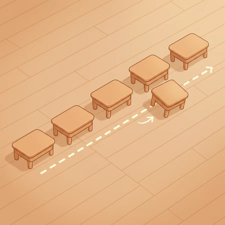 회의 날 아침 회의실 책상 줄 맞추기