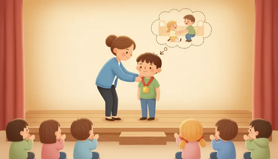 누가 지켜보다 정해서, 행사 때 이름이 불려 나가 트로피나 상장을 받는 장면