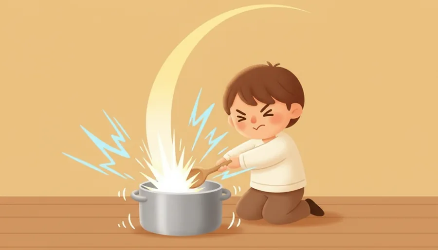 서랍을 세게 밀어 닫아 쾅 소리가 방에 울린 장면