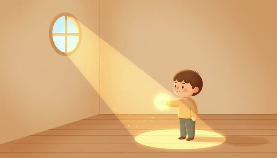 깜깜한 방에서 켠 손전등 빛