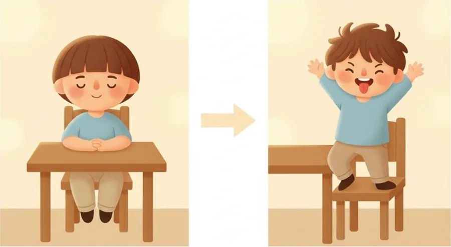 새 친구 집에 놀러 가서 조용히 또는 시끄럽게 구는 모습
