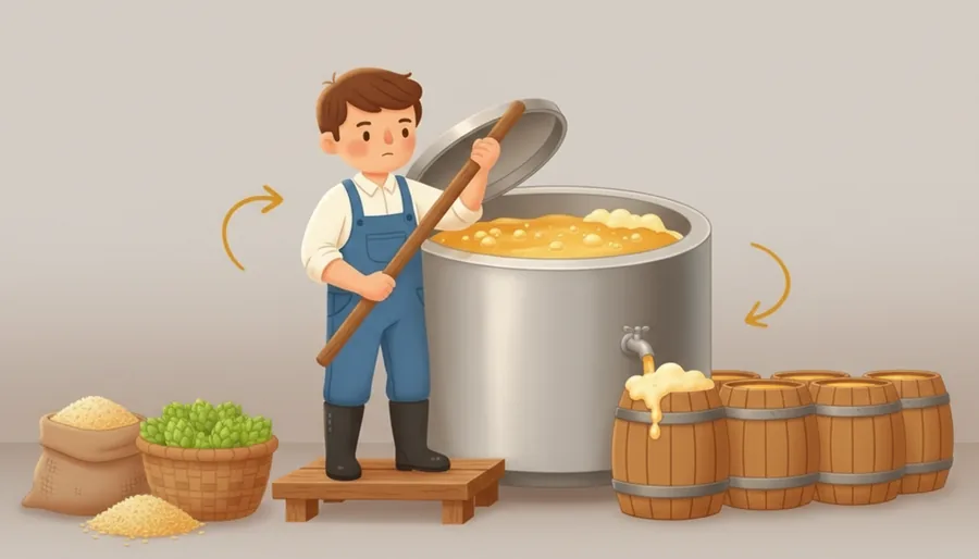 큰 통에서 보리와 물을 익혀 맥주를 만드는 공장