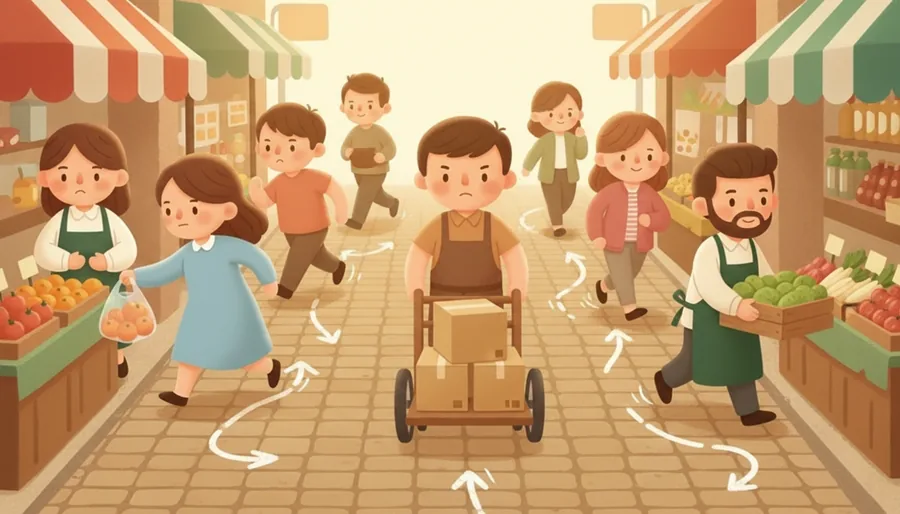 점심 전 식당에서 국 젓고 그릇 나르는 사람들