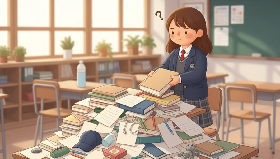 전공책·충전기·프린트·쪽지가 섞여 쌓인 책상