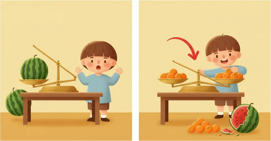 다리 하나가 짧아 기우뚱한 책상을 그 짧은 만큼 채워 평평하게 만들기