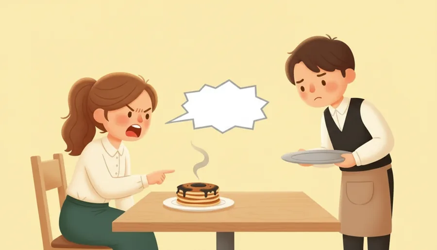 식당에서 나온 국수 국물이 다 식어 친구가 종업원에게 말하는 장면
