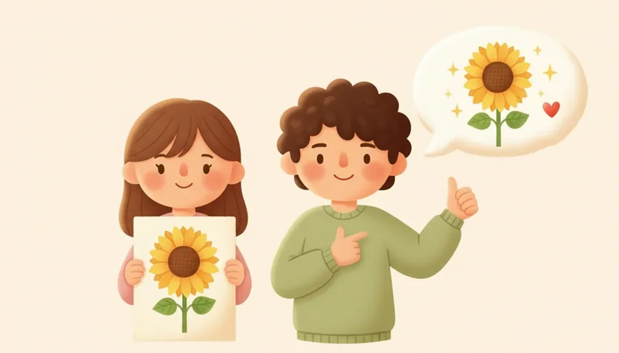 친구 그림을 보고 색을 잘 썼다고 말함