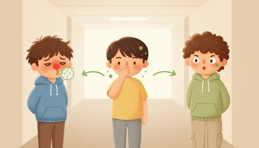 감기가 동료에게서 나, 룸메이트에게로 차례로 옮는 장면