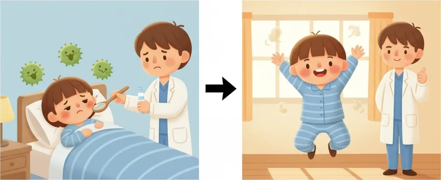 다리를 절뚝이던 강아지가 며칠 뒤 아픔이 통째로 사라져 다시 뛰는 장면