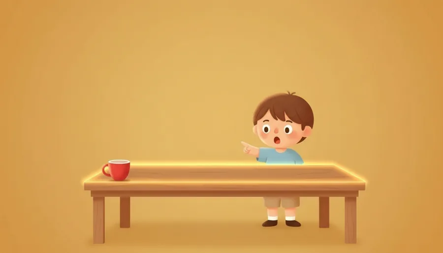 책상 위에서 컵을 바깥으로 밀다 멈추는 끝 선