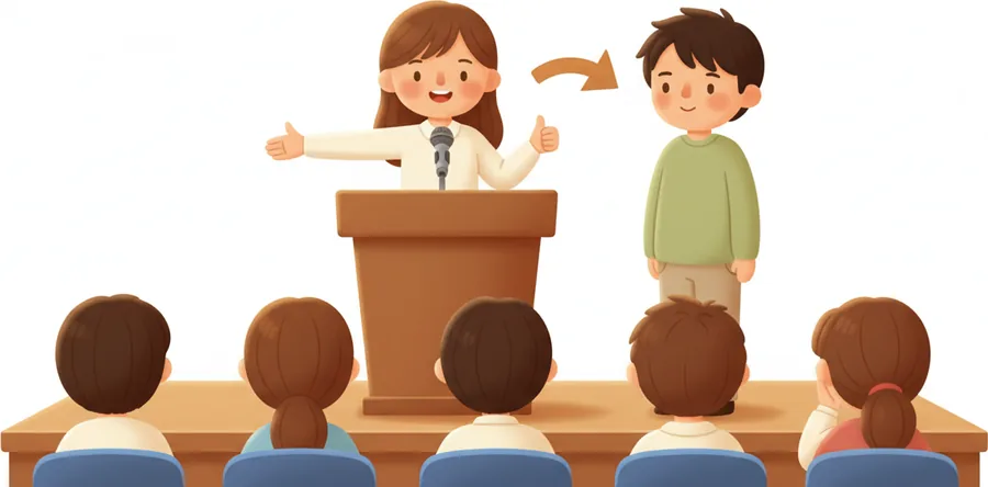 주민 회의에서 관리사무소의 새 규칙에 찬성한다고 정식으로 밝히는 장면