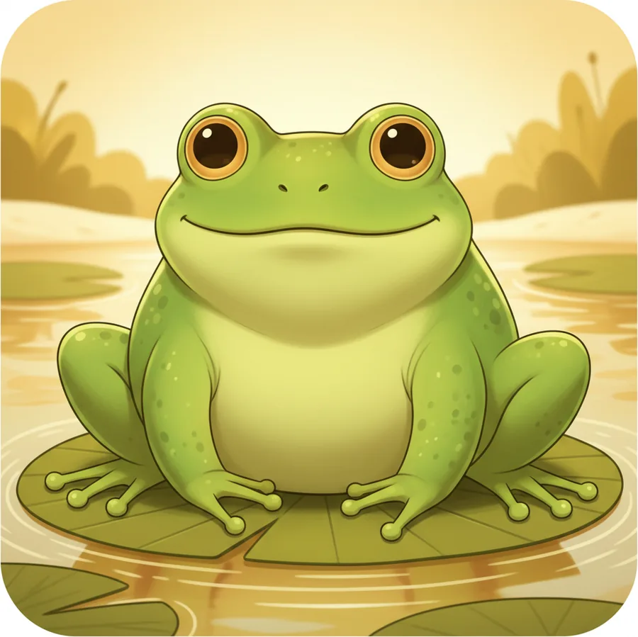 초록색 개구리 한 마리가 연잎 위에 앉아 정면을 보는 모습(frog=개구리, 사물 단독)