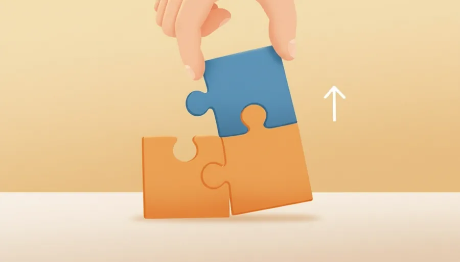 퍼즐 조각이 옆 조각 틈에 끼워진 장면