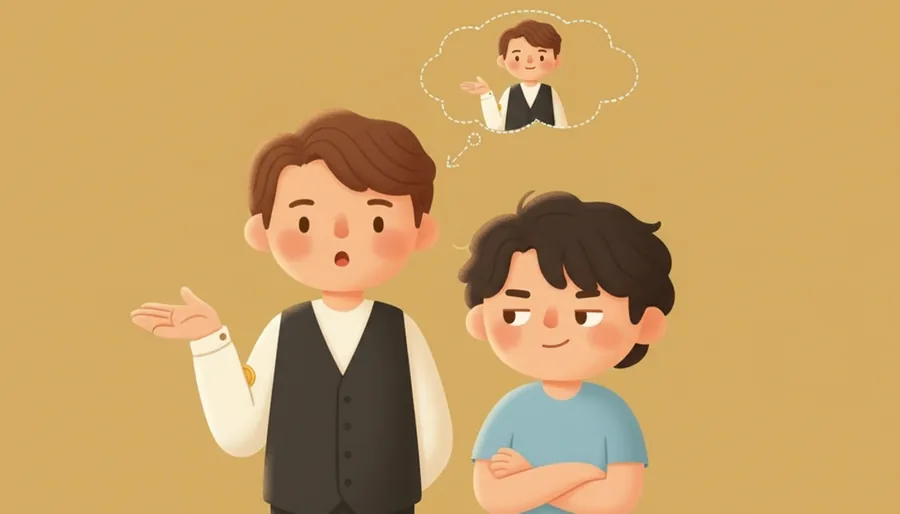 피곤하다고 둘러대자 친구가 다 안다는 듯 웃는 장면