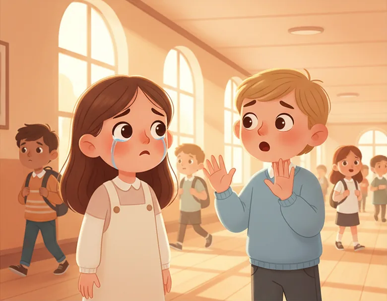 친구 포스터가 찢어졌는데 한 명은 발이 걸렸고 한 명은 망신 주려고 일부러 민 장면