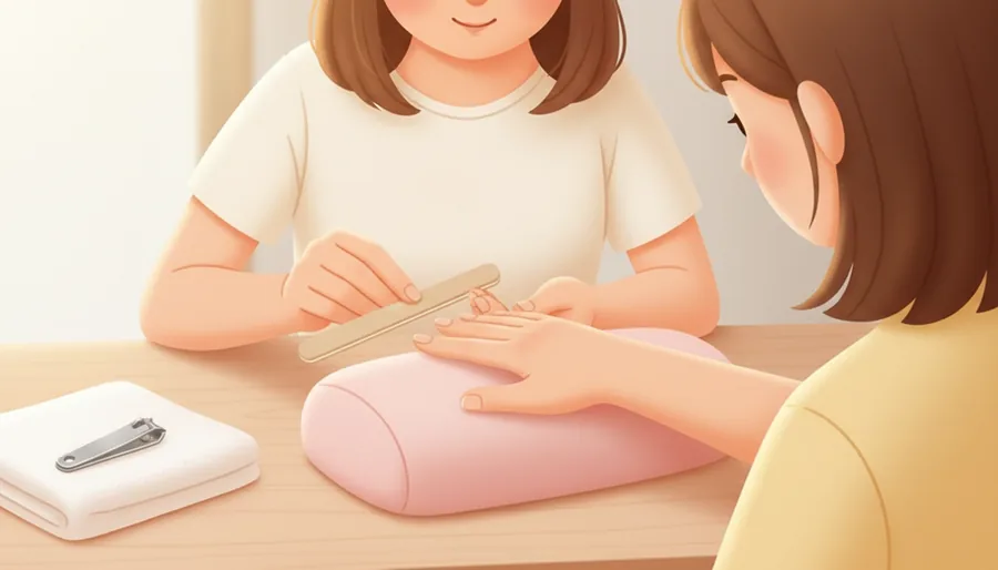 친구가 네일숍에서 손톱 깎기·모양 다듬기·굳은살 정리를 받음