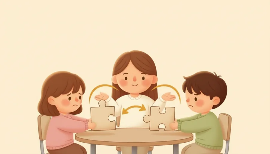 회사 두 팀이 예산 문제로 다투고 부장님이 사이에 앉아 말을 듣게 함