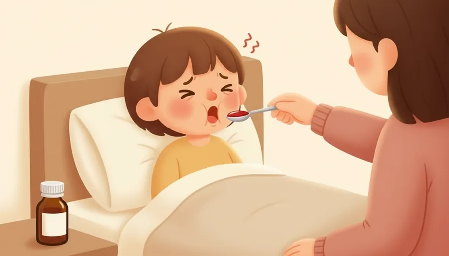 기침이 안 멈출 때 낫게 하려고 만든 걸 한 모금 삼키는 장면