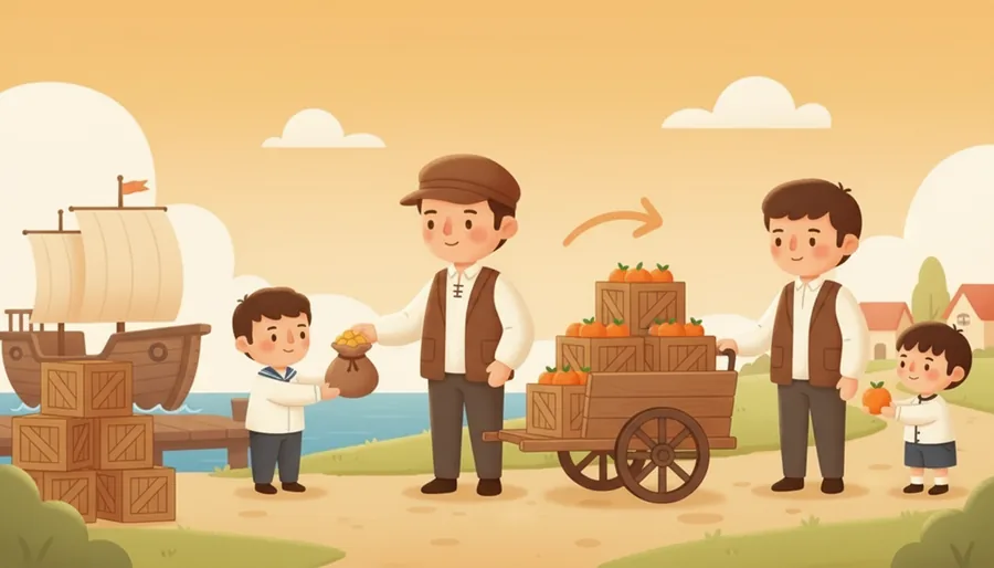 큰 배에 비단을 싣고 먼 나라로 가서 파는 사람
