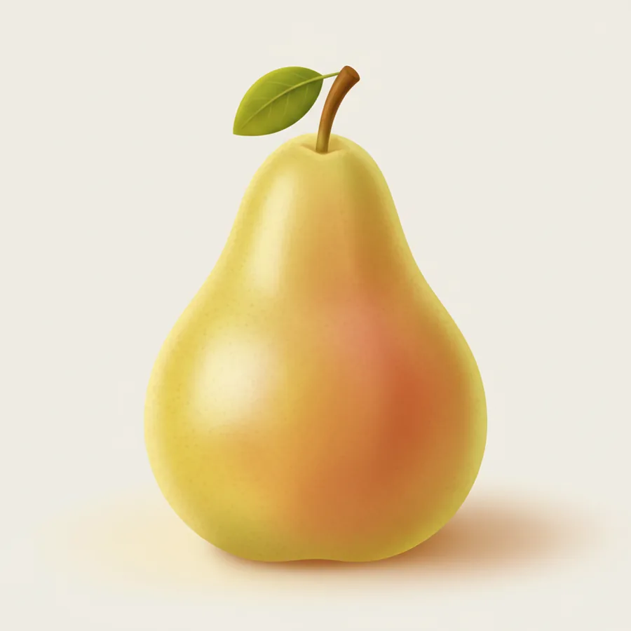잘 익은 초록빛 서양배(pear) 한 개 — 위는 좁고 아래는 볼록한 특유의 조롱박 형태, 통째로 온전히