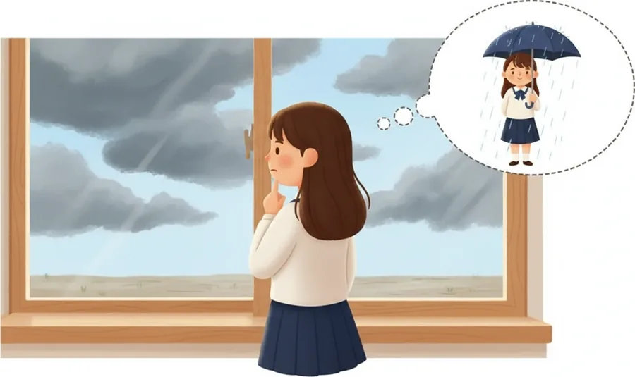 먹구름을 보고 곧 비가 올 걸 짐작하는 장면