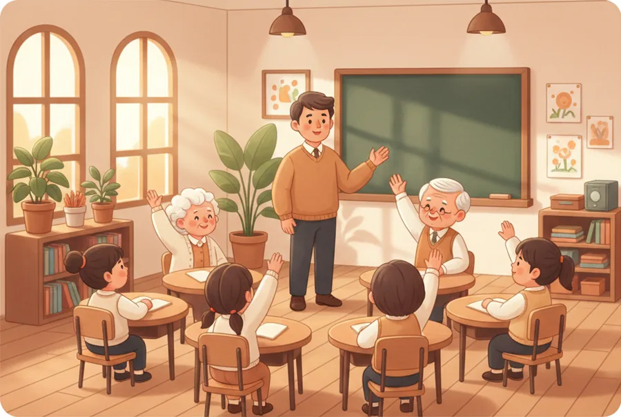 선생님이 앞에 있고 나는 배우는 쪽에 있는 자리