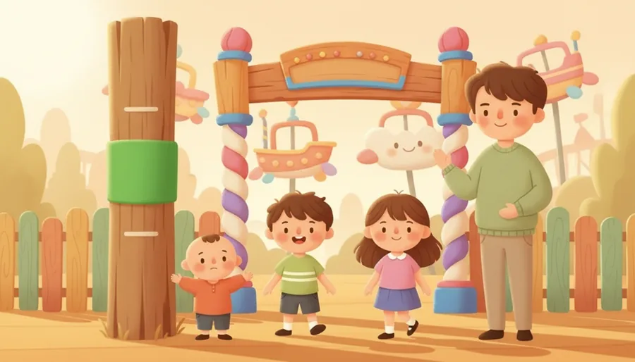 놀이기구 탑승 키 제한(120~150) 표지판 — child 앵커