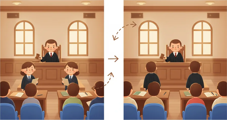법정 드라마에서 판사가 20분 쉬었다 재판을 다시 하는 장면