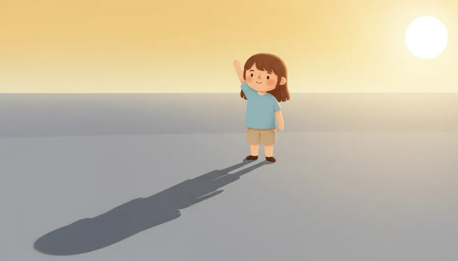 밝은 빛 앞에 서서 바닥에 쭉 늘어난, 나를 닮은 까만 형체
