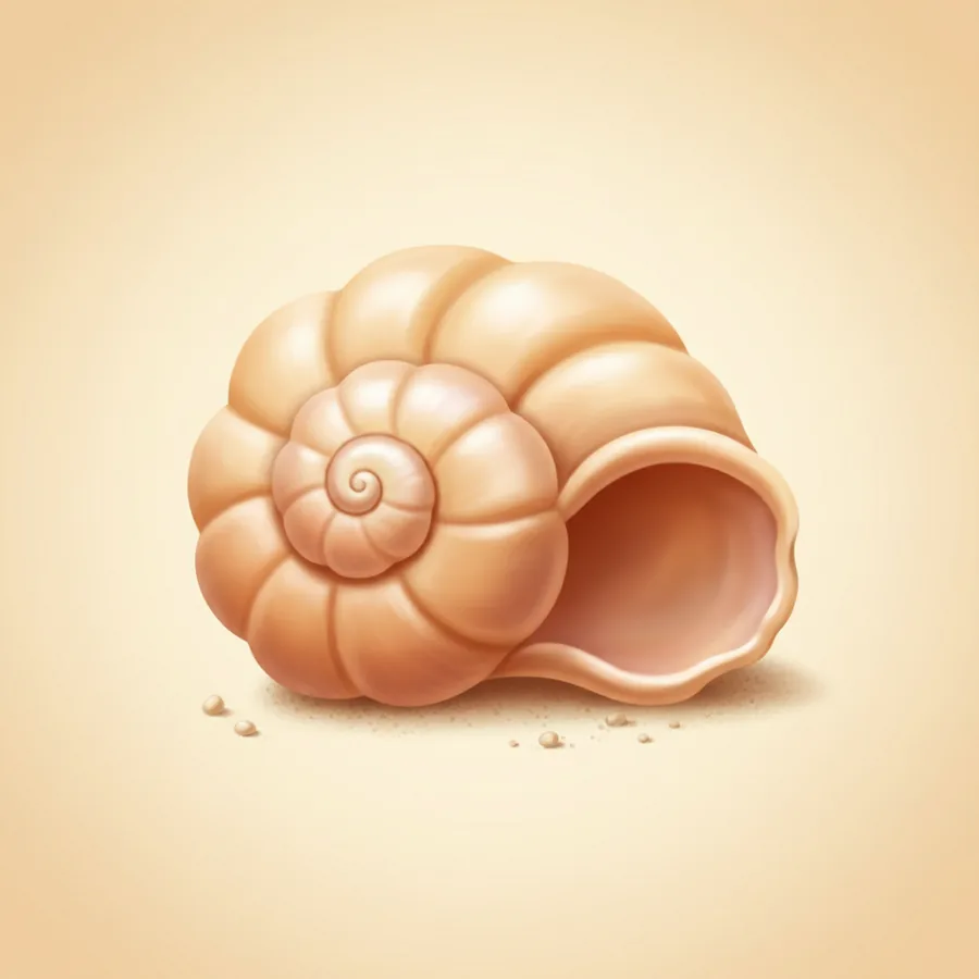 바닷가 조개껍데기 한 개(뿔소라형 나선 무늬)를 화면 중앙에 크게
