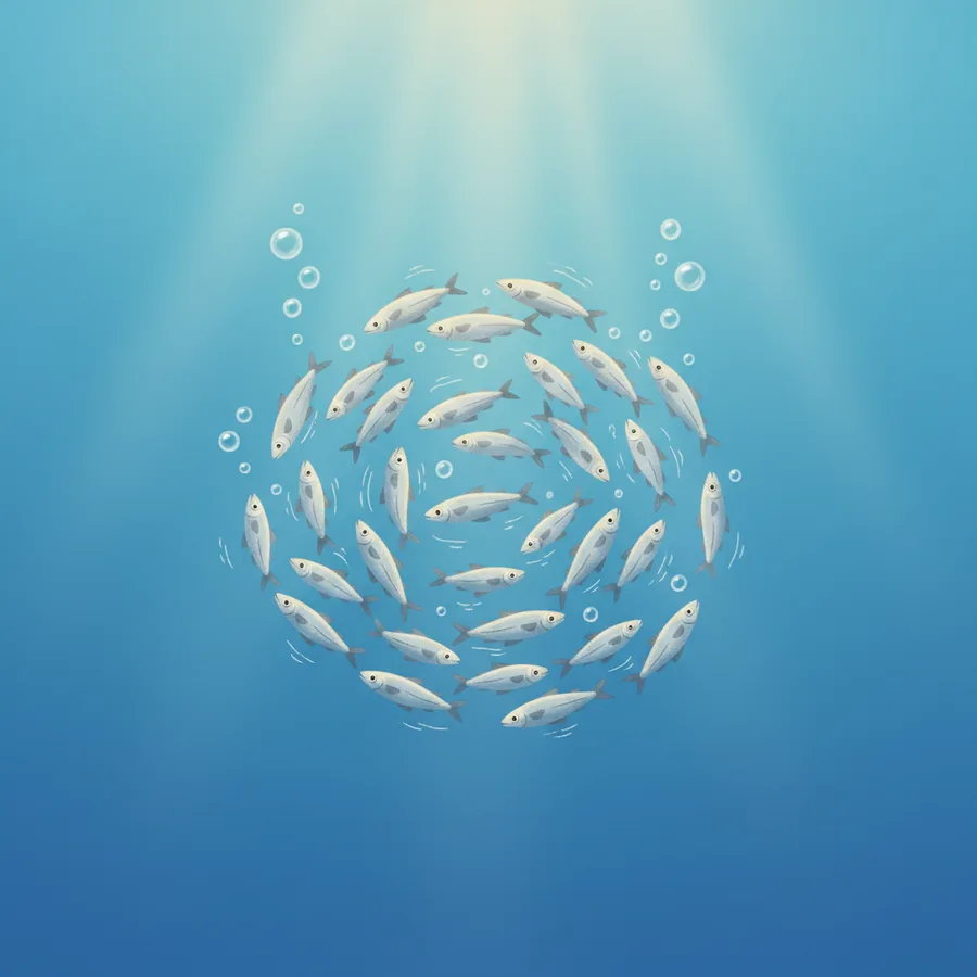 바다 다큐 속 작은 물고기 수백 마리가 한 덩어리로 몰려다니는 장면