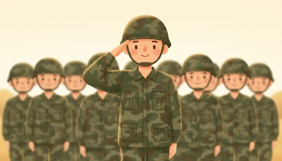 제복 입고 줄 맞춰 걷는 군대 사람들