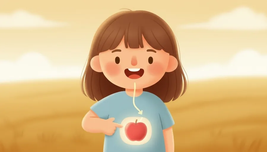밥이 목구멍 타고 내려가 배 속 자리에 모이는 장면