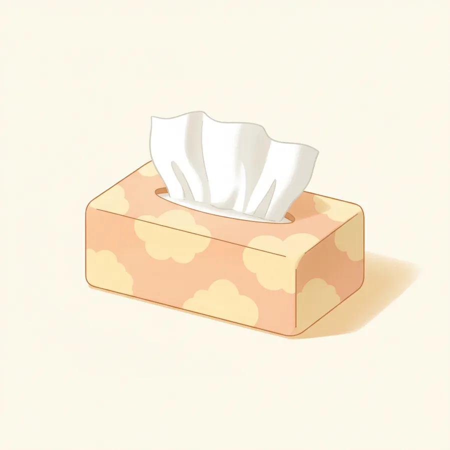 화장지 한 장이 위로 쏙 뽑혀 올라온 부드러운 티슈 상자(사물 의미의 tissue)