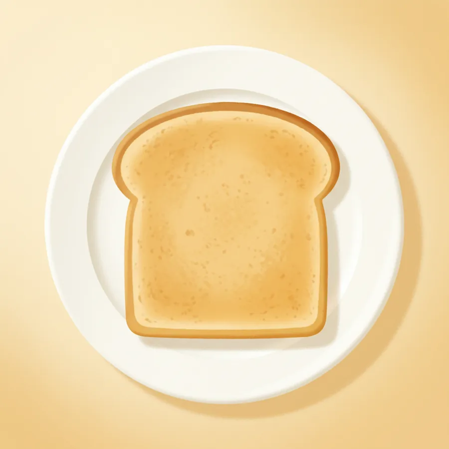 노릇하게 구워진 식빵 한 조각(toast=구운 토스트)을 접시 위에 크게 정중앙에 배치